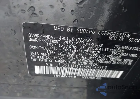 2025 Subaru Forester Touring z USA, uszkodzony, nr VIN JF2SLDTC6SH456913